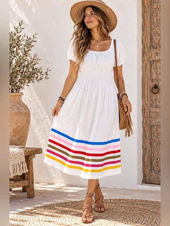 Boden Dresses & Skirts - Boden White Rainbow Trim Cotton Maxi Dress Size 14R